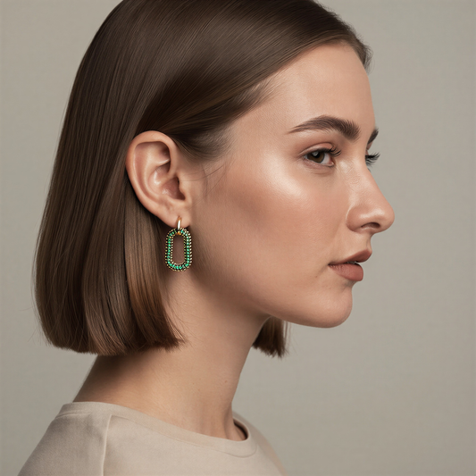 Emerald Pavé Oval Hoop Earrings