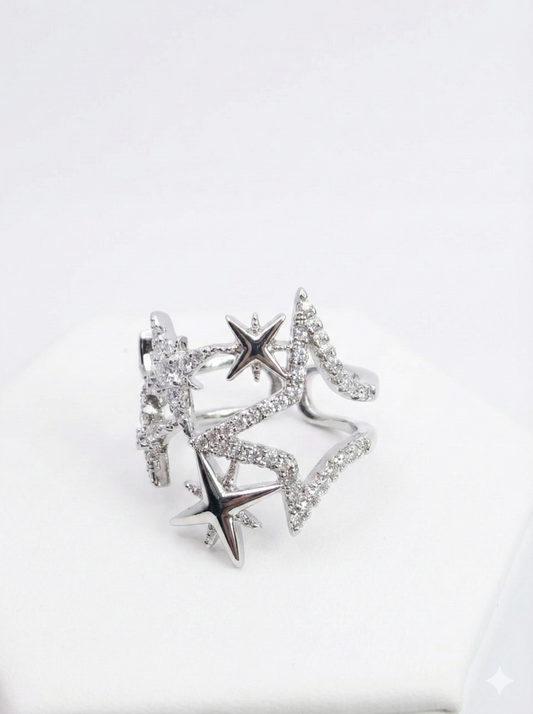Celestial Star Pavé Ring - Sparkling Silver Statement Jewelry